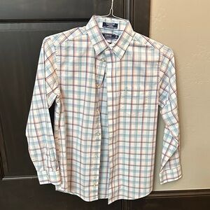 Izod Boy’s White and Blue Plaid Button Down Shirt